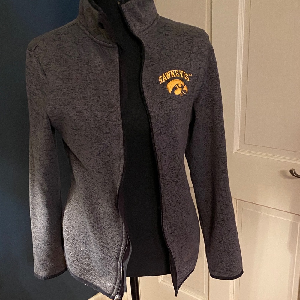 IOWA HAWKEYE Women's Heathered Gray Varsity Jacket M